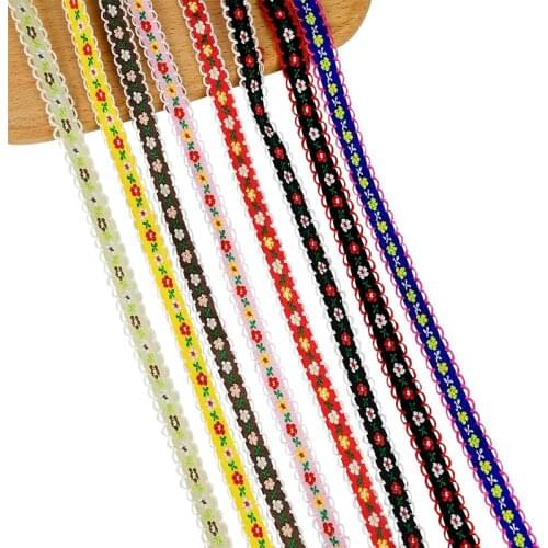 5yard 12mm Ethnic Flower Burlap Ribbon Trim Embroidery Lace Ribbon Roll For Handcraft Apparel Decor Supplies Sewing Accessories