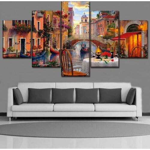 Canvas Prints Painting Bedroom Wall Art 5 Pieces Venice Restaurant Pictures Modular Abstract Italy Water City Poster Home Decor