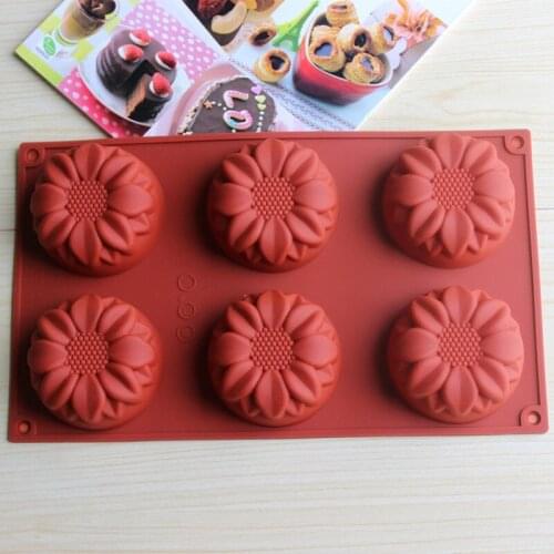 6 Hole Sunflower Silicone Soap Mould Cake Baking Pan Muffin Cup Mousse Cake DIY Mold Ice Cream Chocolate Pudding Mould Bakeware