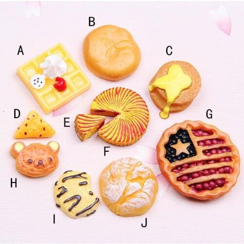 8pcs/lot Mix DIY Artificial food cake charms Pizza Waffle For Acrylic jewelry cream glue mobile phone shell accessories XL815