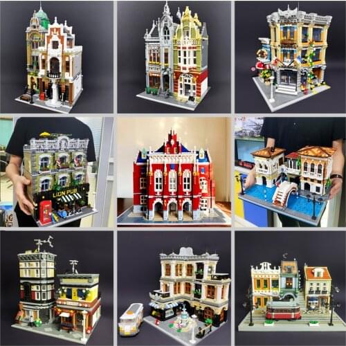 JIESTAR Creative Expert Street View Lion Pub Club 5910Pcs Modular House MOC Bricks Model Building Blocks Toys Grand Emporium