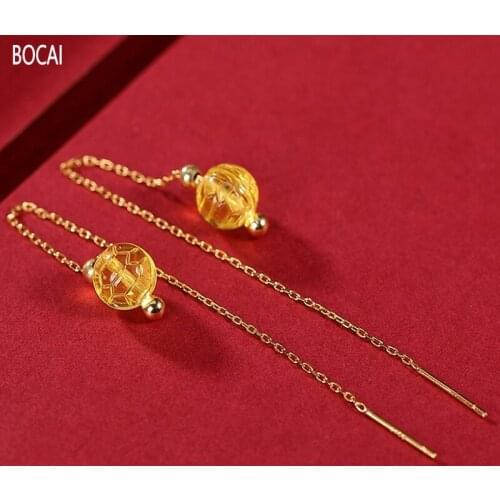 BOCAI New S925 Silver Gold-plated Female Earrings Natural Beeswax Earrings Retro Personality Turtle Shell Woman Long arrings