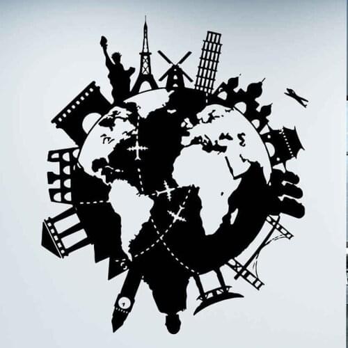 Large World Map Wall Stickers Cartoon Map Home Decor for Kids Room Vinyl DIY Wall Decals Travel Round The World Sticker B2-001