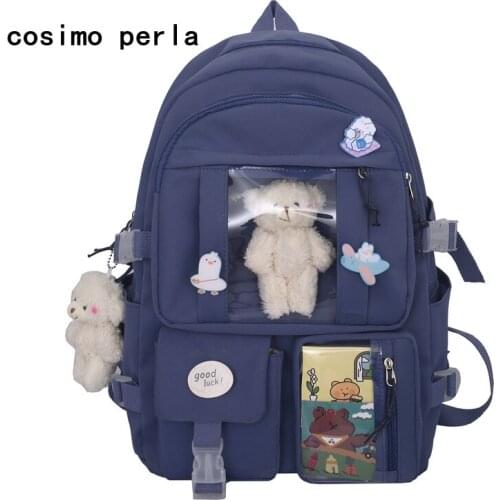 Pink Buckle Large Women Backpack Candy Color Fashion Cute Schoolbag Shoulder Student Bag for Teenage Girl College Canvas Bagpack