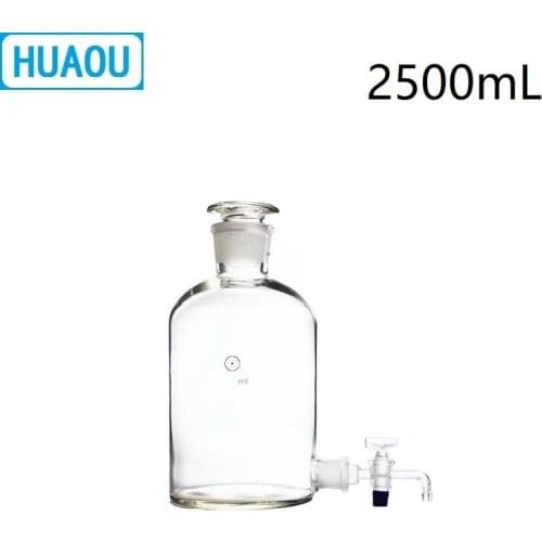 HUAOU 2500mL Aspirator Bottle 2.5L Transparent Clear with Ground - In Glass Stopper and Stopcock Distilled Water Wine Liquor