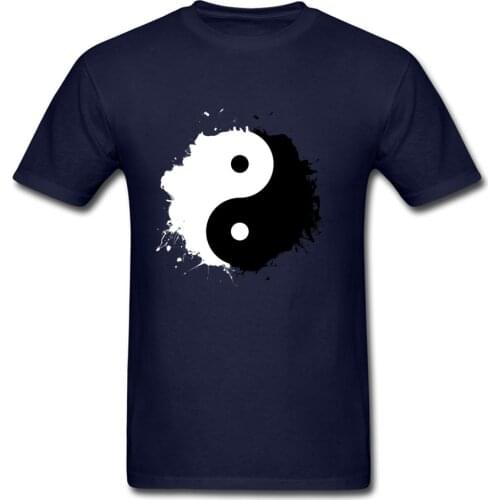 Duality Custom T-Shirt Fitted T Shirt Men Tshirts Yin Yang Clothes Kung Fu Tees Art Design Tops Cotton Fabric Dark Blue Oversize