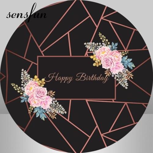 Circle Round Backdrop Flower Black Rose Gold Retro Art Deco Gatsby Wedding Birthday Party Photography Backgrounds Photo Studio