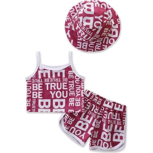 Summer Children Kids Girls Set Suits Slip Vest + Shorts+Hat 3PCS Girls Clothing