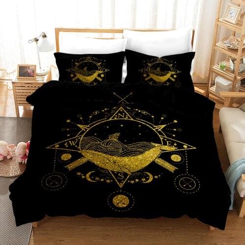 KTLRR Black Gold Duvet Cover Sets,Gold Mandala Microfiber Home Bedding Textiles,Kids Adults Decoration Bedding Sets