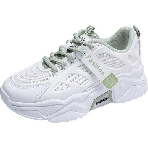 White Women Platform Sneakers Shoes Casual Lace Up Thick Sole Shoes Women Green Gray Chunky Sneakers Mesh Cloth Vulcanize Shoes