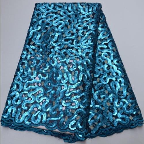 5yards/pc) high quality turquoise blue African sequins organza lace fabric with embroidery 2020 newest for party dress OP151