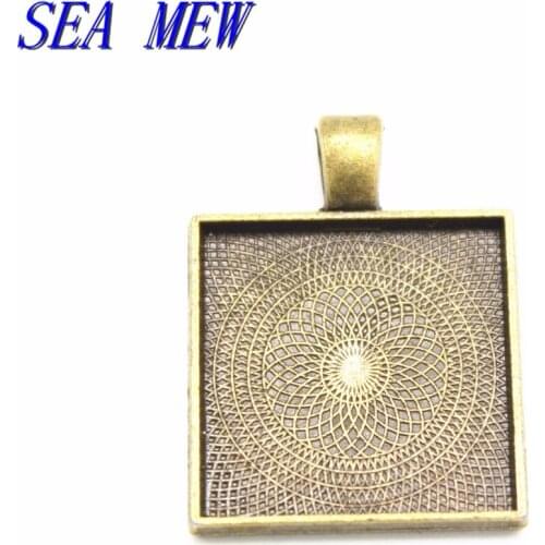 50 PCS To Fit 20mm Square Cabochon Antique Bronze/Silver Plated Vintage Metal Alloy Pendant Base Tray Settings
