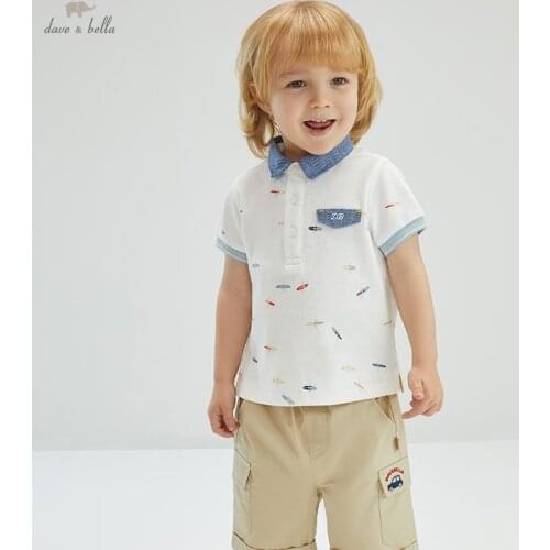 DB17444 dave bella summer baby boys casual cartoon print T-shirt children tops kids boy fashion tees