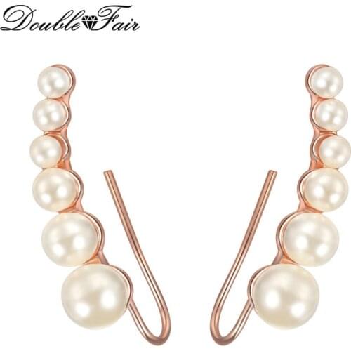 Fashion Style Simulated Pearl Beads Vintage Stud Earrings white/Rose Gold Color HotSale Jewelry For Lady Women DFE499M