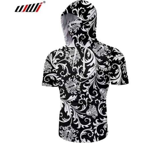 UJWI 3D Print T Shirt Gothic Hoodies Baroque Black White Flowers Men Novelty T-shirt Short Sleeve Mask Tops Outfit Clothing 7XL