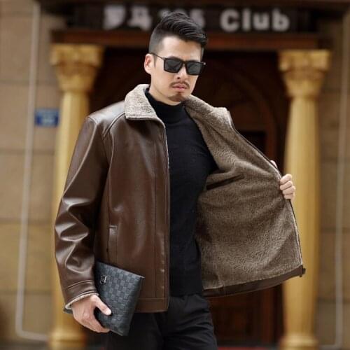 2019 New Autumn Winter Men Leather Jacket Stand Collar Plus Velvet Thick Warm Leather Jacket Men Social Mens Jackets KK3114