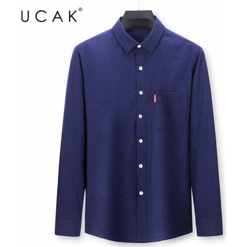 UCAK Brand Solid Color Pockets Shirts Men Clothing Turn-down Collar Streetwear Shirt Pull Homme Spring Autumn New Clothes U6107