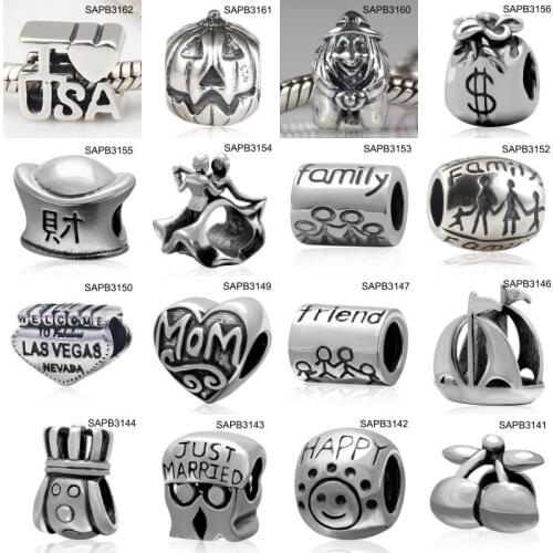 Wholesale 20pcs/lot Mix Styles Vintage Tone Authentic 925 Sterling Silver European Charm Beads Jewelry Findings SAPB3103M