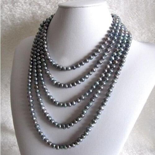 50'' 63'' 125cm 160cm 5-7mm gray pearl necklace natural freshwater pearl Woman Jewelry 43cm 17'' 35cm