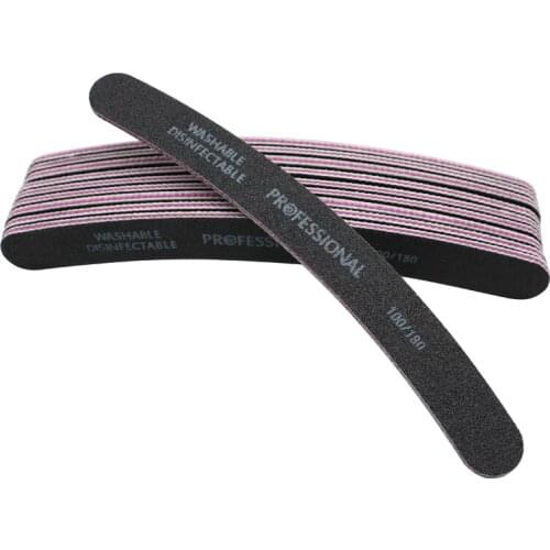 10 x Black Professional Nail Files Sanding 100/180 Curve Banana for professional Salon Gel Nail Art Tips Manicure Pedicure Tool