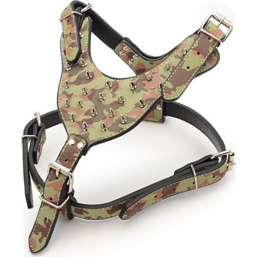 Dog Adjustable Rivets Harness PU Leather Medium Large Dogs Harness Fashion Rivets Studded Pet Dog Vest Chest Strap