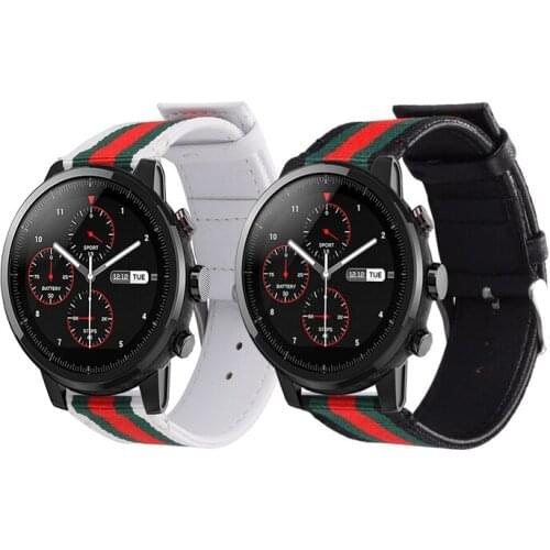 22mm Genuine Leather Strap Nylon Band for Huami Amazfit Stratos 2 2S 3 for Huami GTR 2 GTR 47mm Replacement Watchband