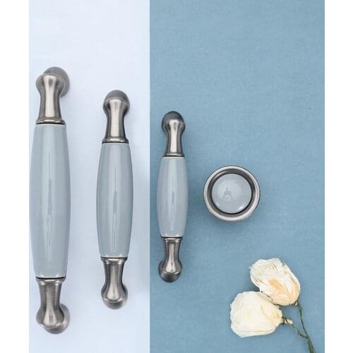 Blue Ceramic Antique Kitchen Drawer Handles Vintage Handles Knobs and Pulls for Cabinets Metal Furniture Hardware