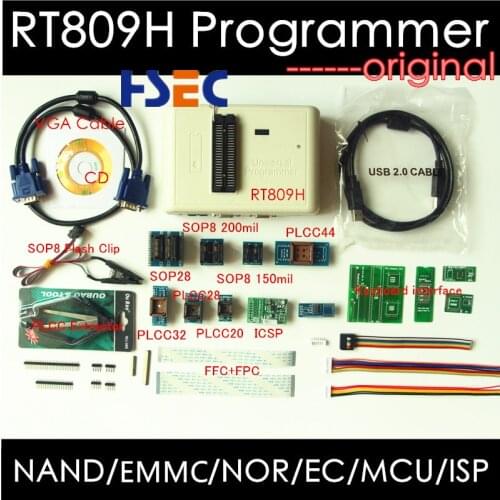 Free shipping Newest Universal RT809H EMMC-Nand FLASH Programmer+20 Items SOP8 flash Adapter EMMC-NAND NOR better than RT809F