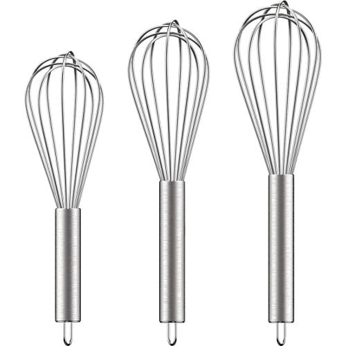 3 Pack Stainless Steel Whisk Set 6 Wire Whisks 8/10/12 Inch Kitchen Balloon Whisks With Stainless Grip Manual Egg Beater Blender