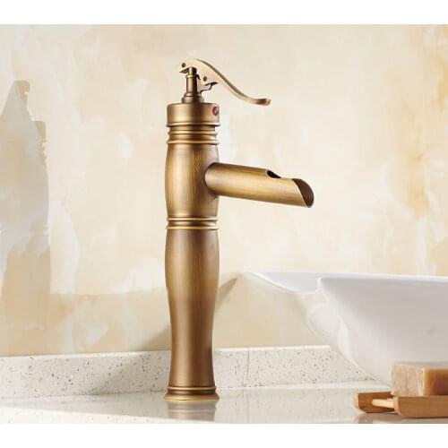 Vintage Retro Antique Brass Single Handle One Hole Bathroom Basin Sink Faucet Mixer Water Tap Deck Mounted man006