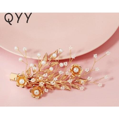 Handmade Flower Barrettes Hair Clips for Women Accessories Party Gold Pearl Hairpins Bridal Wedding Hair Jewelry Headpiece Gift