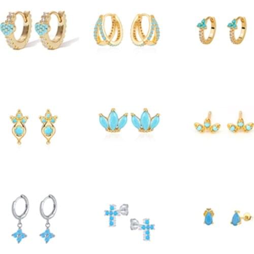 Canner 925 Sterling Silver Turquoise Earrings 2021 Fashion Pendientes Luxury Piercing CZ Earrings For Women kolczyki damskie