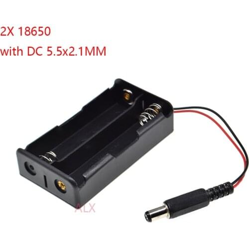 1PCS 2x 18650 battery holder with DC 5.5x2.1mm power plug 3.7V X2 7.4V Storage Box diy 2 slot 2*18650 Rechargeable Battery case