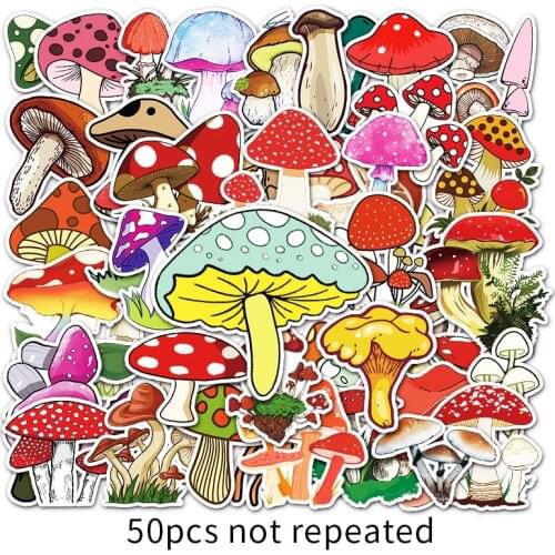 50PCS/Pack Cute Plant Mushroom Stickers Laptop Guitar Luggage Skateboard Car Waterproof Graffiti Sticker Funny Decal Kid Toys