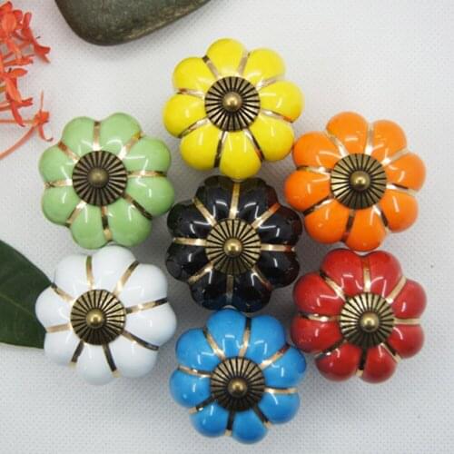 10pcs Pumpkins Knob Ceramic Door Cabinet Cupboard Handles Pull Drawer 7colors