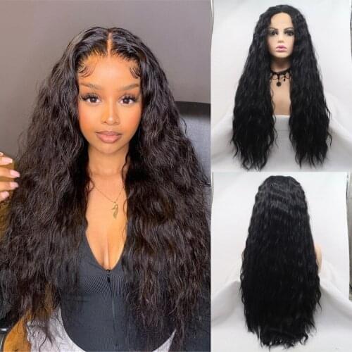 180% Density Black Curly Synthetic 13x4 Lace Front Wigs For Women With Baby Hair Preplucked Glueless Fiber Hair Wig