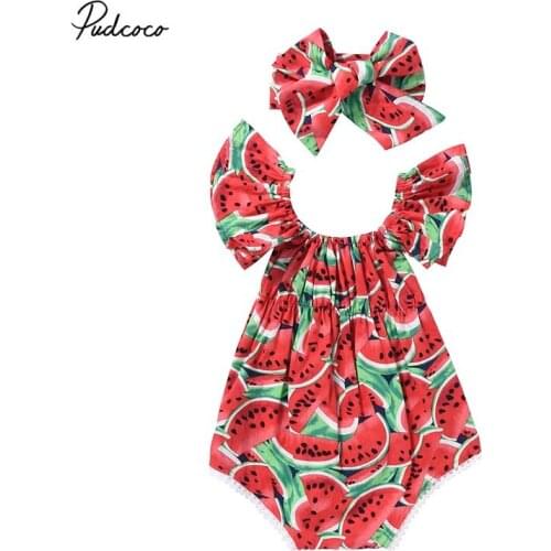 2Pcs/Set Newborn Baby Girls Watermelon Clothes Butterfly sleeves Romper Jumpsuit +Headband Outfits Playsuit