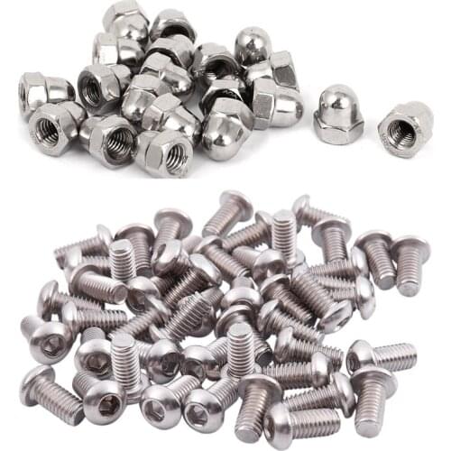 20Pcs M6 Thread Dia Dome Head Cap Acorn Hex Nuts with 50Pcs M6X12mm Stainless Steel Hex Socket Button Head Screws