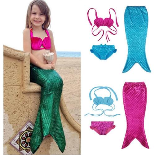 3Pcs Girls Sea Maid Cosplay Princess Ariel Mermaid Tail Swimsuit And Bikini Set Swimmable Mermaid Costume Toddler Kids Party