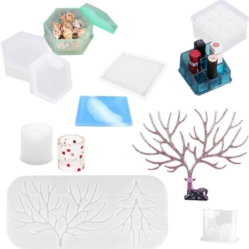6pcs Silicone Mold Dried Flower Resin Decorative Craft DIY Storage Pen Holder Mould Epoxy Resin Concrete Molds Candle Pot Mold