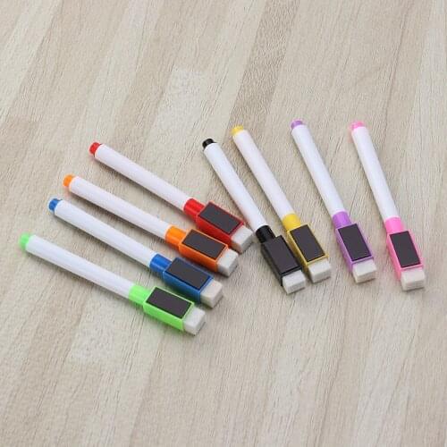 8pcs Magnetic Colorful Whiteboard Pen Black White Board Markers Built In Eraser School Supplies Childrens Drawing Pen
