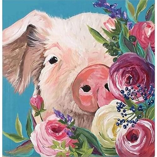 KAMY YI DIY 5D Diamond Painting New Arrival Pig Mosaic Animal Flower Embroidery Color Floral Home Decor