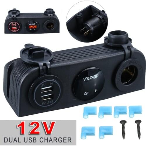 Car Marine Boat Camper Digital Display Dual USB 5V/2.1A Charger Cigarette Lighter Socket Voltmeter Panel Mount DC 12V