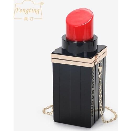 Black Lipstick Shape Evening Bags Wedding Party Clutch Fashion white Women Shoulder Bag Crossbody Purses FTB235