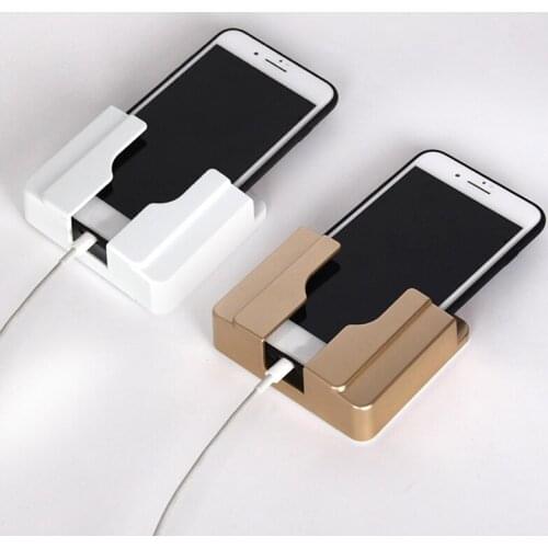 New Practical Wall Sticking Phone Holder Socket Paste Type Adhesive Charge Up Cell Phones Sopport Rack Shelf with Hooks