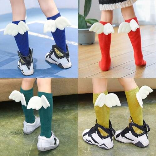 Children Baby Girls Kids Knee High Socks with Angel Wing Long School Socks Cotton Knee High Leg Warm Big Kids Sock