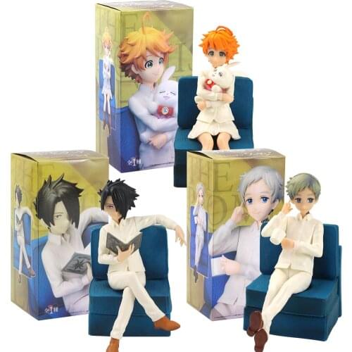 14cm The Promised Neverland Figures Grace Field Orphan Ray Emma Norman on Sofa Anime Model Toys