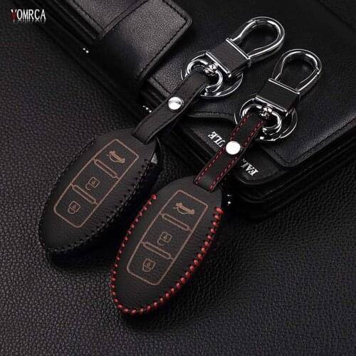 Leather Car Key Covers Case For Nissan Qashqai Pathfinder Versa Tidda Murano Rogue X-Trail Smart Car Key Jacket With Keychains