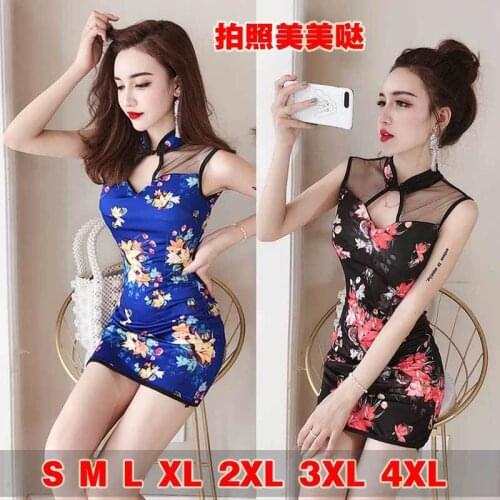 Summer China improved cheongsam sexy short off shoulder print dress shows thin buttock skirt