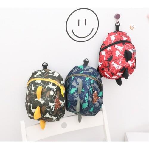 Cute baby dinosaur print safety strap backpack toddler anti-lost bag, comfortable schoolbag toddler anti-lost wrist link